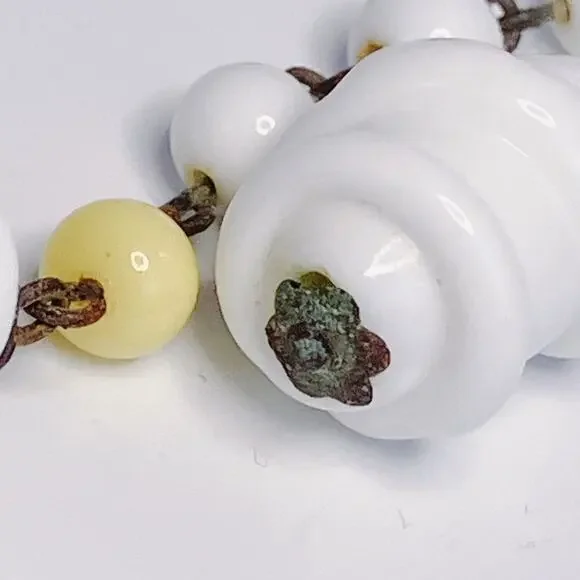 Vintage Milk Glass Lariat Necklace Long Knotted Beaded Y Drop Fun Folk Art Style - Picture 9 of 13